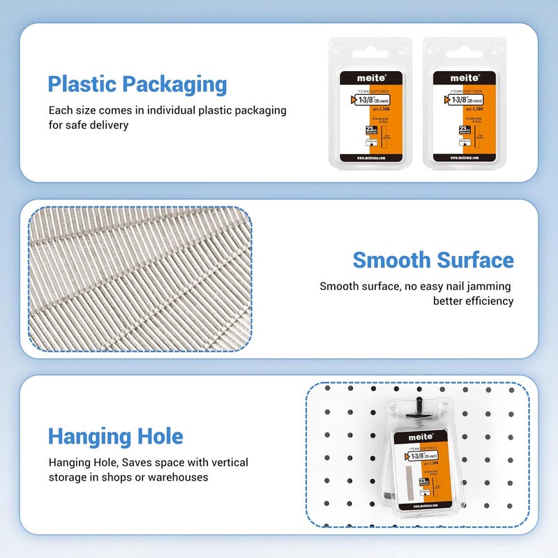 Meite 23 Gauge Pin Nails, 1-3/8 Inch 304 Stainless Steel Pin Nails - Micro 23GA Headless Nails for Nail Gun for Trim, Craft, and Woodworking (1,500 Counts) - Image 5